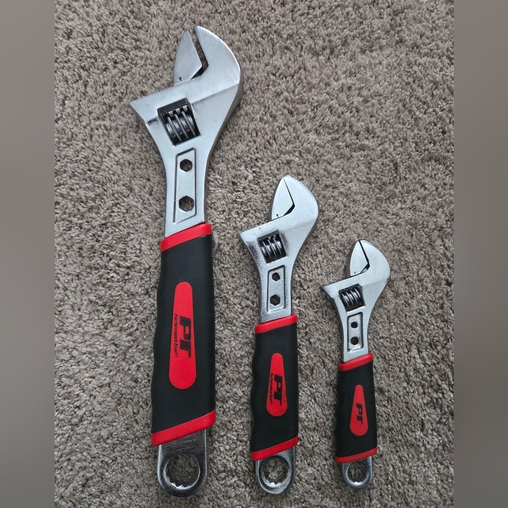 Adjustable Wrench Set with Red and Black Grip